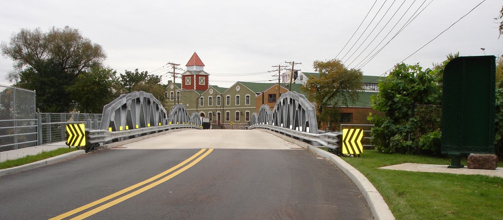 Bridge with decorative steel railings